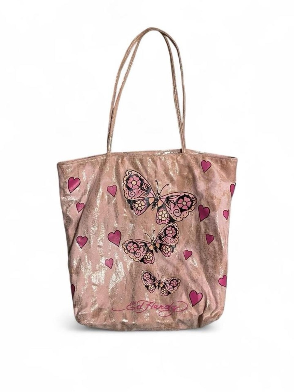 Y2K Ed Hardy Pink Snakeskin Tote Bag